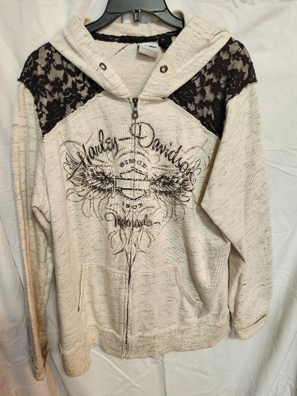 White Gray Washout Lace Harley-Davidson Zip Up Hoodie
